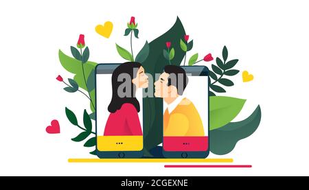 Virtual relationships, online dating or social networking concept.  Stock Vector