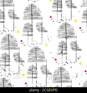 seamless pattern background, with strokes, splashes and dots, abstract trees Stock Vector