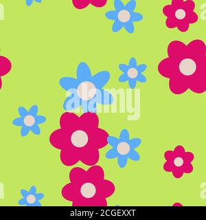 Cartoon Flowers Seamless Vector Pattern - Repeating ornament for textile, wraping paper, fashion etc. Stock Vector