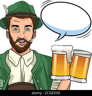 german man wearing tyrolean suit with beers vector illustration design Stock Vector