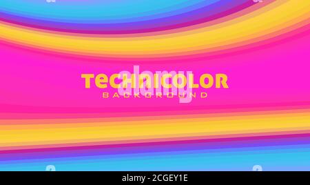Abstract bright striped technicolor background. Colorful vector graphic pattern in pink, yellow and blue colors Stock Vector