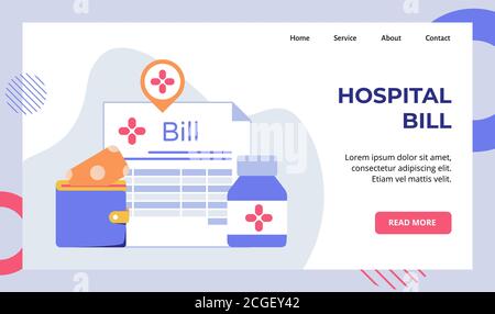 Hospital bill service charge background of money put wallet bottle drugs campaign for web website home homepage landing page template banner with Stock Vector