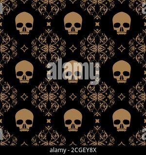 Decorative floral seamless pattern in vintage gothic style vector with skulls Stock Vector