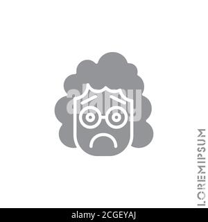 Sad Bad Mood Feel Sorry Regret Emoticon girl, woman Icon Vector Illustration. Style. gray on white background Stock Vector