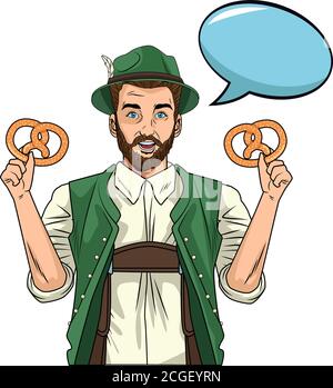 german man wearing tyrolean suit and pretzel vector illustration design Stock Vector