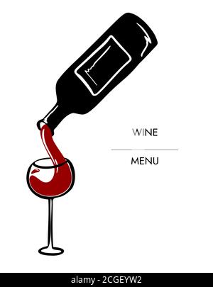 Sketch hand draw vector wine illustration. Red wine pouring from a bottle into a glass Stock Vector
