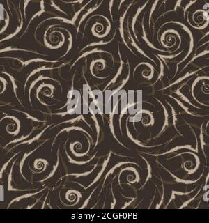 Stock seamless vector pattern of beige flowing lines with torn edges with brown strokes on a brown background. Stock Vector