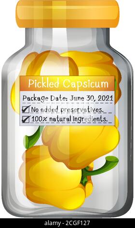 Pickled capsicum preserve in glass jar illustration Stock Vector
