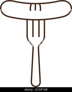 sausage on fork line style icon vector design Stock Vector
