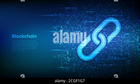 Link icon made with binary code. Blockchain technology. Cooperation symbol. Communication, security, internet safety, connect concept. Digital code Stock Vector