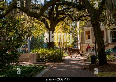 The Chippewa Square in the historic district of Savannah, Georgia, USA. Stock Photo