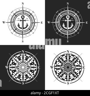Set of vector compass roses or windroses Stock Vector
