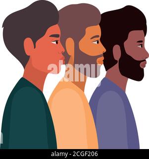 men cartoons in side view in blue color vector design Stock Vector ...