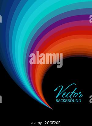 Color trail. Abstract template of poster with multicolor curl on black background. Iridescent vector graphic background Stock Vector