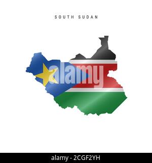 Waving flag map of South Sudan. Vector illustration Stock Vector