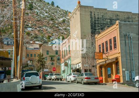 Street scene on Jerome Avenue in the old mining town of Jerome in Arizona, USA. Stock Photo