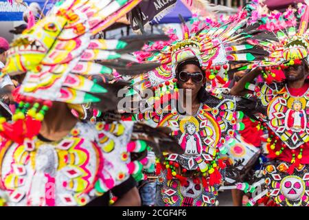 A reveler in costume during the Ati-atihan Festival in Kalibo, Aklan, Philippines. The event is held every third Sunday of January. Stock Photo