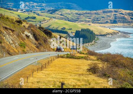 Spectacular views at Peter's Lookout, overlooking Mount cook and Lake Pukaki in New Zealand. Stock Photo