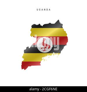 Waving flag map of Uganda. Vector illustration Stock Vector