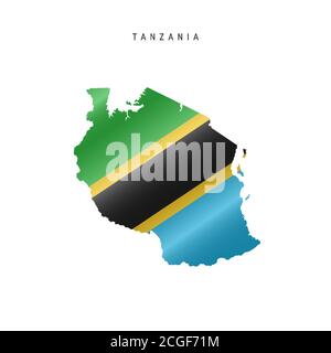 Waving flag map of Tanzania. Vector illustration Stock Vector