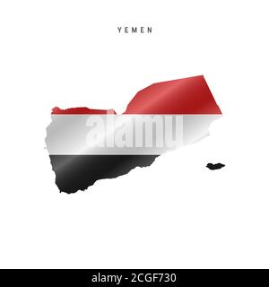 Waving flag map of Yemen. Vector illustration Stock Vector