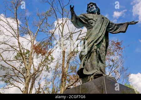 The Millennium Jesus statue stands in Bilbo Cemetery, Sept. 9, 2020, in Lake Charles, Louisiana. Stock Photo