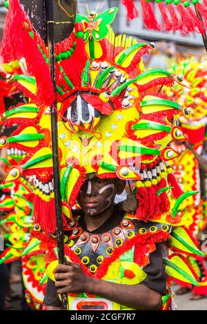 A reveler in costume during the Ati-atihan Festival in Kalibo, Aklan, Philippines. The event is held every third Sunday of January. Stock Photo