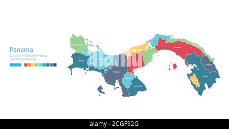 Panama map. Colorful detailed vector map of the Central america, Caribbean country. Stock Vector