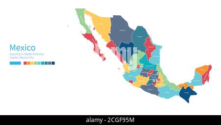 Mexico map. Colorful detailed vector map of the North American country. Stock Vector
