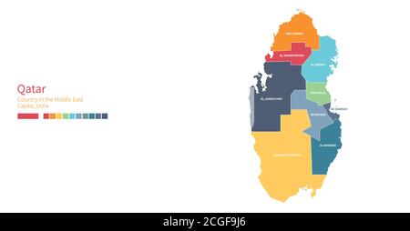 Qatar map. Colorful detailed vector map of the Middle East country. Stock Vector