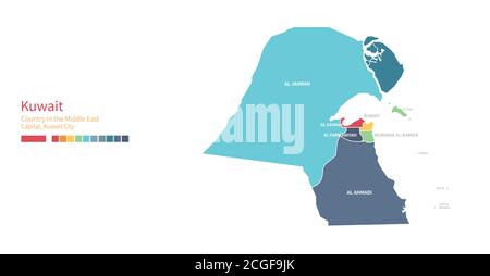 Kuwait map. Colorful detailed vector map of the Middle East country. Stock Vector