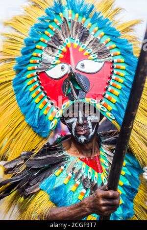 A reveler in costume during the Ati-atihan Festival in Kalibo, Aklan, Philippines. The event is held every third Sunday of January. Stock Photo