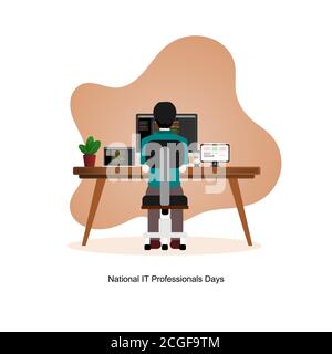 National IT professional day illustration vector, flat design and minimalist, additional image include layer by layer Stock Vector