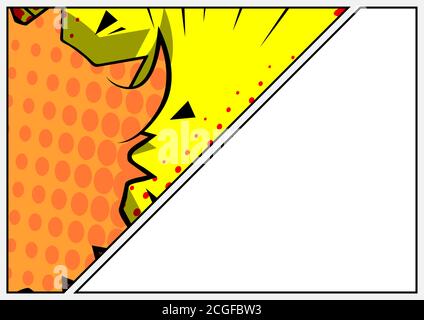 Comic book page illustration with half page colored comic graphic elements. Cartoon design colored background.  Vector comics backdrop. Stock Vector