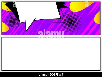 Comic book page illustration with half page colored comic graphic elements. Cartoon design colored background.  Vector comics backdrop. Stock Vector