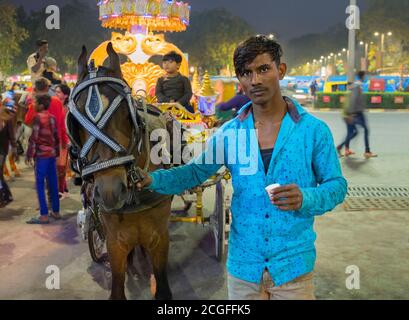 Horse and carriage Law Garden Night Market Ahmedabad Gujarat India Stock Photo