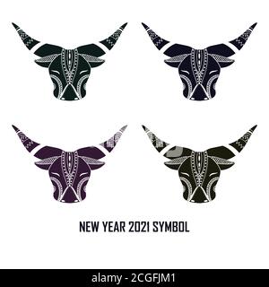 Chinese Zodiac. Chinese Animal astrological sign. Cow. Symbol of 2021 Stock Vector