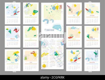 2021 trendy calendar design. Editable calender page template.Abstract artistic vector illustration.Cute printable creative template with geometric ele Stock Vector