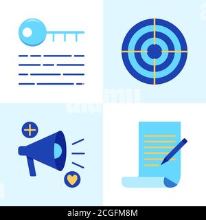 Promotion and copywriting icon set in flat style Stock Vector