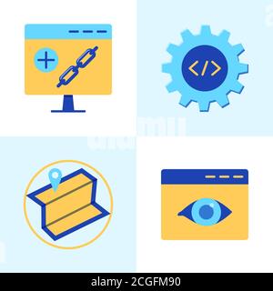 SEO services icon set in flat style Stock Vector