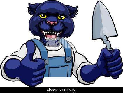Panther Bricklayer Builder Holding Trowel Tool Stock Vector