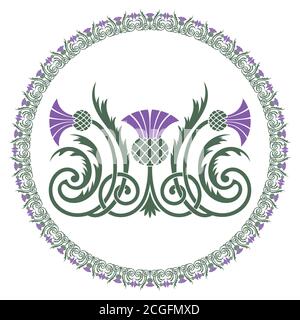 Thistle leaves and flowers, ornament round leaf thistle. The Symbol Of Scotland Stock Vector