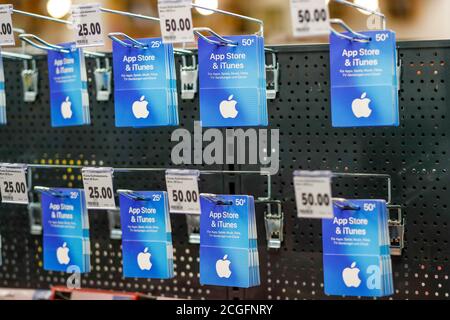 Potsdam, Germany. 10th Sep, 2020. Vouchers for the Apple Store are hung up on a shelf in the Kaufland department store at Potsdam's main station. Credit: Gerald Matzka/dpa-Zentralbild/ZB/dpa/Alamy Live News Stock Photo