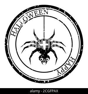 Halloween Stamp Postal. Icon Spider Silhouette Seal. Grunge Texture. Passport Round Design. Vector Design Retro Isolated Stock Vector