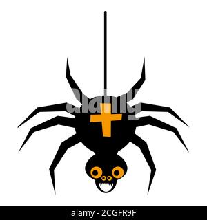 Halloween spider flat single icon. Halloween symbol of fear and danger. Black spooky decorative element. Vector illustration isolated on white Stock Vector