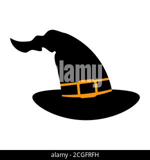 Hat witches flat single icon. Halloween symbol of fear and danger. Black spooky decorative element. Vector illustration isolated on white background Stock Vector
