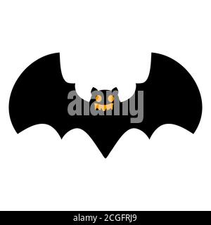 Bat flat single icon. Halloween symbol of fear and danger. Black spooky decorative element. Vector illustration isolated on white background Stock Vector