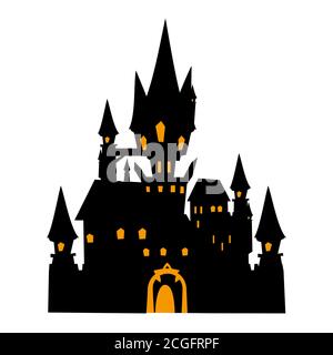 Castle Halloween flat single icon. Halloween symbol of fear and danger. Black spooky decorative element. Vector illustration isolated on white Stock Vector