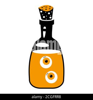 Halloween bottle flat single icon. Halloween symbol of fear and danger. Black spooky decorative element. Vector illustration isolated on white Stock Vector