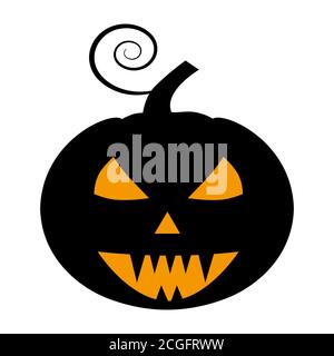 Pumpkin flat single icon. Halloween pumpkin symbol of fear and danger. Black spooky decorative element. Vector illustration isolated on white Stock Vector